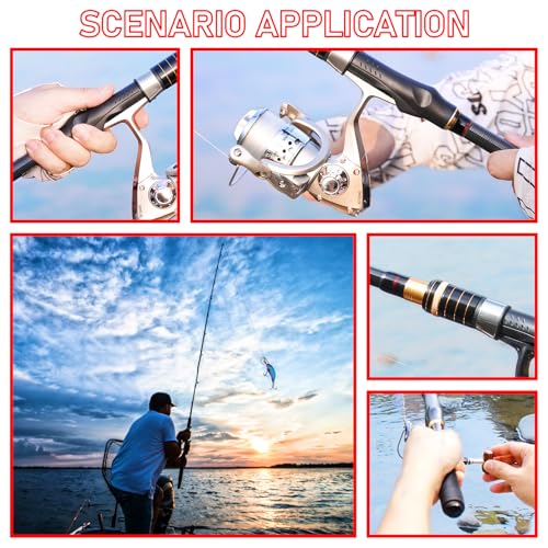 Fishing Pole and Reel Combo - 2PCS Carbon Fiber Telescopic Rods Spinning Reels Saltwater/Freshwater Kit with Lures, Line and Carrier Bag, Travel Fishing Gear for Adults - color: Gold, size: 2.1M/6.89FT