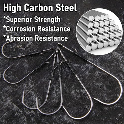 Dr.Fish 30 Pack Worm Hooks Round Bend Straight Shank with Baitholder, Heavy Cover Hooks for Bass Fishing, Flipping Punching & Pitching Texas Drop Shot Neko Rig Freshwater - size: 2/0-30 Pack