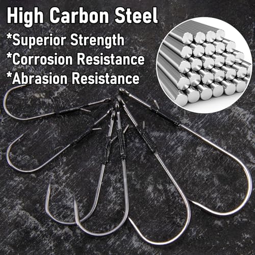 Dr.Fish 30 Pack Worm Hooks Round Bend Straight Shank with Baitholder, Heavy Cover Hooks for Bass Fishing, Flipping Punching & Pitching Texas Drop Shot Neko Rig Freshwater - size: 2/0-30 Pack