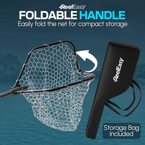 Large Fishing Net with Extendable Telescopic Handle – Foldable, Lightweight Landing Net with Built-in Size Measurement – for Freshwater, Saltwater, and Beach Fishing