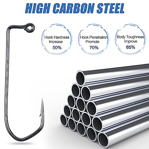 Aberdeen 150pcs 90 Degree Long Shank Forged Duratin Jig Hooks - Round Bend High Carbon Steel Barbarian Saltwater Fishing Kit 1/0-5/0