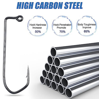 Aberdeen 150pcs 90 Degree Long Shank Forged Duratin Jig Hooks - Round Bend High Carbon Steel Barbarian Saltwater Fishing Kit 1/0-5/0