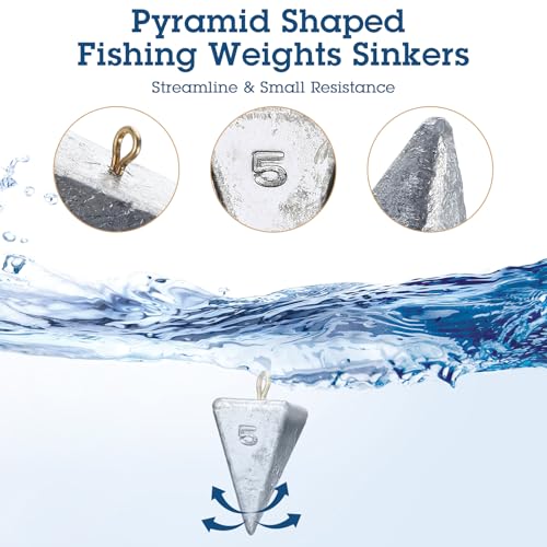 Zhanmai 27 Pieces Pyramid Fishing Weights Sinkers Triangle Rig Pyramid Sinkers for Ocean Saltwater Surf Bass Catfish Fishing Weights Casting Gear Tackle Essential - size: 5oz