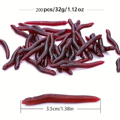 100PCS Scented Soft Fishing Lures, Realistic Red Worm Artificial Bait Freshwater Saltwater Fishing Tackle for Bass Trout Carp, 100PCS
