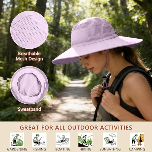 ZOORON Sun Hats for Men Women Fishing Hat with Neck Flap,UPF 50+ Sun Hat Waterproof Wide Brim Bucket Hats for Safari Hiking - color: 1-purple(neck Flap)