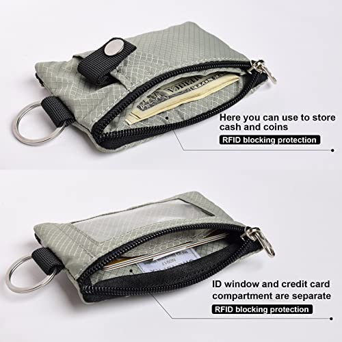 CHENSPRX Minimalist RFID Blocking Small Wallet with ID Window,WaterResistant Zip Id Case Wallet with Lanyard Keychain for Cards,Cash,Travel,Women,Men - color: Grey