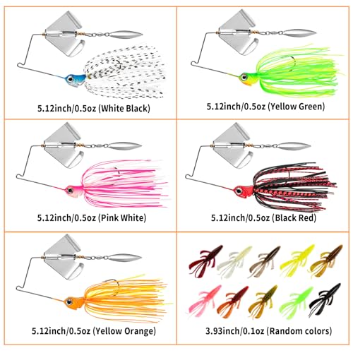 Premium Bass Fishing Buzzbait Kit - 3-in-1 Spinner Baits, Multicolor Topwater Swimbaits & Hard Metal Lures for Bass, Pike & Trout + 10pc Swamp Monster Rage Bug Baits (Small) - color: C