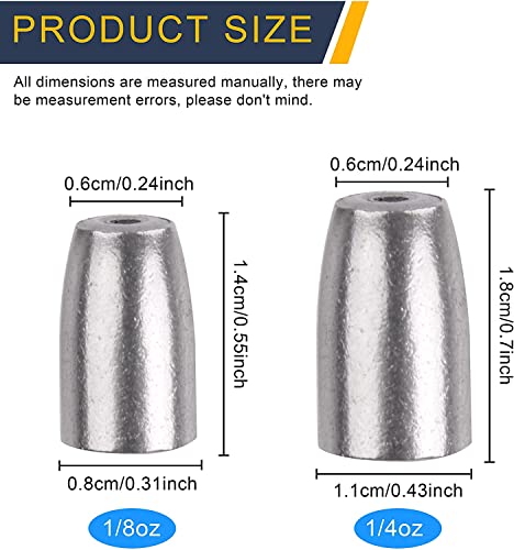 Fishing Weights Bullet Sinkers, 24pcs Worm Weights Iron Slip Sinkers for Bass Fishing Pitching and Flipping Texas Rigs - size: 1/8oz-24pcs