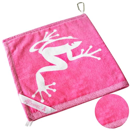 Frogger Amphibian Golf Towel with Wet and Dry Technology, Pink - Golf Bag Accessory for Men and Women with Carabiner Clip - color: Pink/White