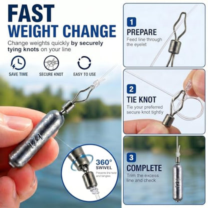 SANWEAL Drop Shot Weights Fishing Sinkers, 36/60pcs Skinny Pencil Sinkers with Barrel Swivels, Lead Fishing Weights Assorted 1/8oz 3/16oz 1/4oz 3/8oz 1/2oz for Bass Fishing, Freshwater Saltwater - size: 36 pcs / 3 Sizes