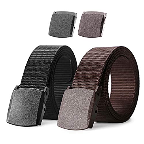 JASGOOD 2 Pack Nylon Web Belt Outdoor Military Men’s Metal Free Belt with TSA Plastic Buckle - color: E-black+coffee, size: Fits Pant Up To 45"