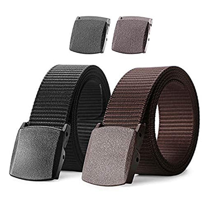 JASGOOD 2 Pack Nylon Web Belt Outdoor Military Men’s Metal Free Belt with TSA Plastic Buckle - color: E-black+coffee, size: Fits Pant Up To 45"