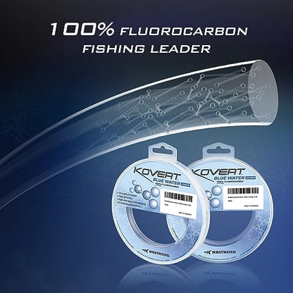 KastKing Kovert Blue Water 100% Fluorocarbon Fishing Leader Line for Heavy-Duty Saltwater & Deep-Sea Fishing, High Strength, Extreme Clarity, Ultra-Durable & Abrasion Resistance Fishing Line - size: 20LB-50Yds (Clear)