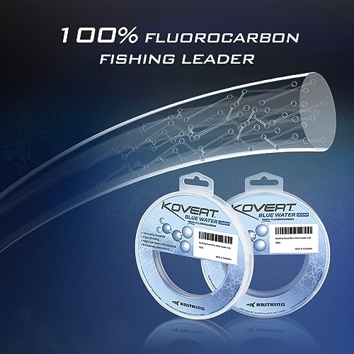 KastKing Kovert Blue Water 100% Fluorocarbon Fishing Leader Line for Heavy-Duty Saltwater & Deep-Sea Fishing, High Strength, Extreme Clarity, Ultra-Durable & Abrasion Resistance Fishing Line - size: 80LB-50Yds (Clear)