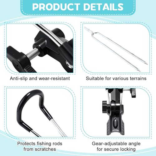 6 Pcs Fishing Rod Holder for Ground Upgraded Bank Fishing Pole Holders Adjustable Extra Long Drill Rod Stand for Catfish, Beach, Mud, Gifts for Men Birthday Christmas - color: Black