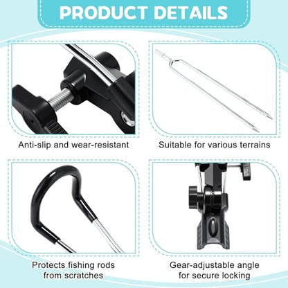 6 Pcs Fishing Rod Holder for Ground Upgraded Bank Fishing Pole Holders Adjustable Extra Long Drill Rod Stand for Catfish, Beach, Mud, Gifts for Men Birthday Christmas - color: Black