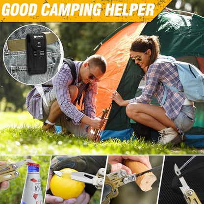 BIBURY Multitool Pliers Pro BI2045, 31-in-1 Stainless Steel Multi Tool with Replaceable Wire Cutters and Saw, Foldable Heavy-duty Multitool Set with Scissors and Screwdriver for Hiking Camping Repair - color: Golden