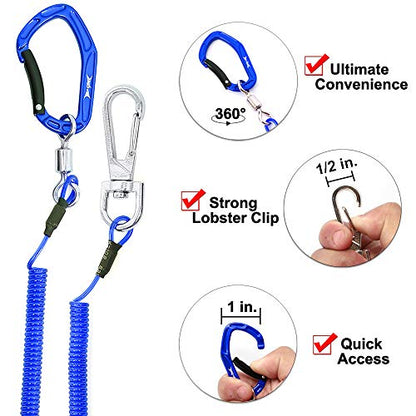 HERCULES M4 Fishing Lanyard, Fishing Pole Tether, Kayak Paddle Leash, Heavy Duty Retractable Coiled Lanyard for Fishing, Rods, Pliers, Boating, Paddles, Kayak - color: Pack of 2 Blue, 17.7" Plus