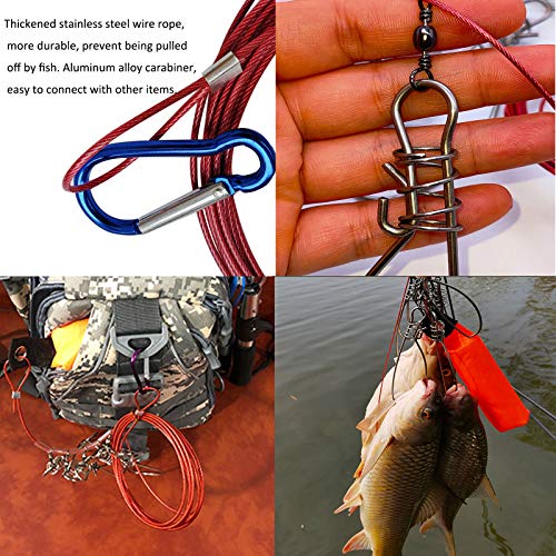 Fish Stringer, Fishing Stringer Clip Live Fish Lock, with High Strength Snaps/Buckles, Big Fish Wire Rope Cable Fishing Holder Kit with Float and Plastic Handle - style: 5M-10 buckles
