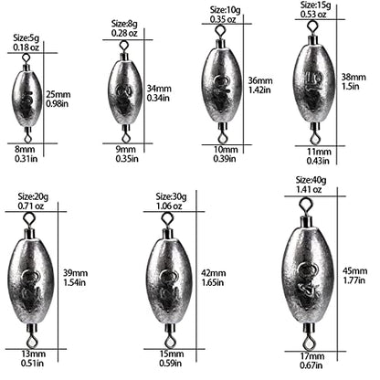 THKFISH Fishing Weights Inline Weights Trolling Sinkers Swivel Weights Quick Set Up Lead Fishing Sinker with Inner Swivel - size: 10pcs-20g(3/4 oz)