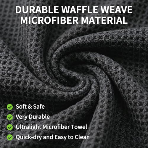 Fishing Towel with Clip,16" X 16",Waffle Pattern Effective Cleaning of Fishing Gear Accessories,Microfiber Absorbent Camping Towel for Men,Hiking Towel,Golf Towel,Black - color: Black