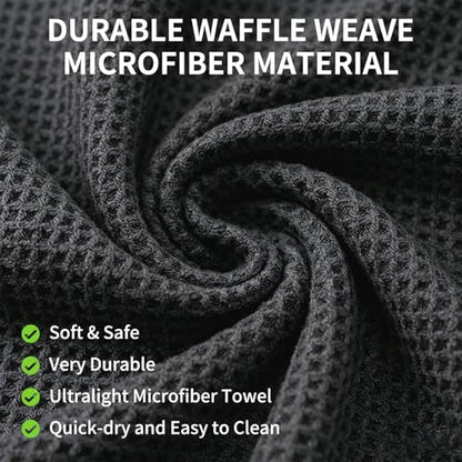 Fishing Towel with Clip,16" X 16",Waffle Pattern Effective Cleaning of Fishing Gear Accessories,Microfiber Absorbent Camping Towel for Men,Hiking Towel,Golf Towel,Black - color: Black
