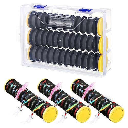Dreyoo 3 Pcs Fishing Line Storage Organizer, Leader Holder with 12 Slots to Keep Your Lines Tangle Free, Spooler Winder, and Hook Keeper with Rigging Spools - color: Black