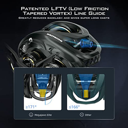 KastKing MegaJaws Elite Baitcasting Fishing Reel, New AutoMag Dual Braking System, Only 6.7oz, 17.64 LBs Carbon Fiber Drag, 11+1 Shielded BB, High Speed 5.4:1 to 9.1:1 Gear Ratios - size: Right - 7.2:1, style: Megajaws Elite