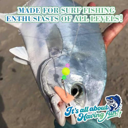 Pompano Rigs for Surf Fishing Saltwater Pre-Rigged Fishing Rigs with Floats Beads Double Circle Hook Surf Fishing Tackle 5/12/15PCS - color: ball float-5pcs
