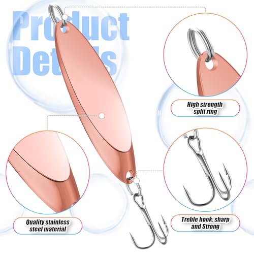 HESTYA Fishing Lures Spoons Saltwater Treble Trout Lures Hard Metal Spinner Baits 5 Sizes Casting Spoon Hooks for Salmon Bass in 1/5 1/4 3/8 1/2 3/4 oz - color: Silver, Rose Gold
