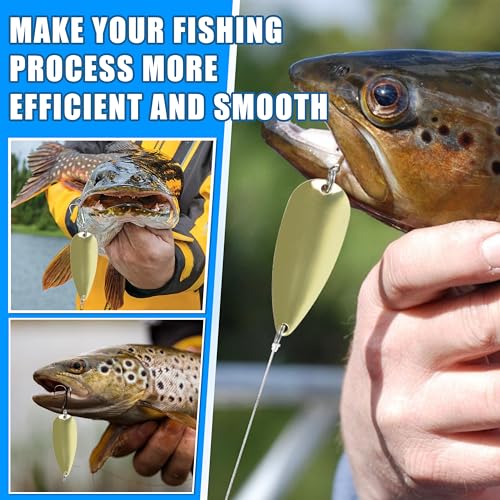 Fishing Spoons Metal Fishing Lures Kit, 5pcs Gold Metal Jigging Trout Lures Casting Trolling Spoon with with Treble Hooks for Trout Bass Pike Walleye Crappie Bass Salmon - size: 1/4oz