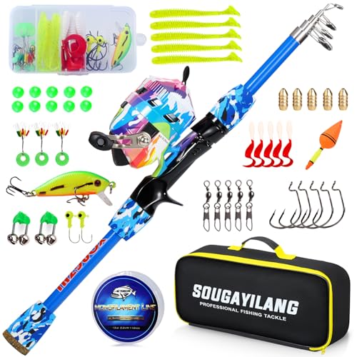 Kids Fishing Rod and Reel Combo,Light Weight Fishing Pole with Spinning Fishing Reel Tackle Bag Lures for Youth,Girls and Boys Good Starter Fishing Kit - color: Blue