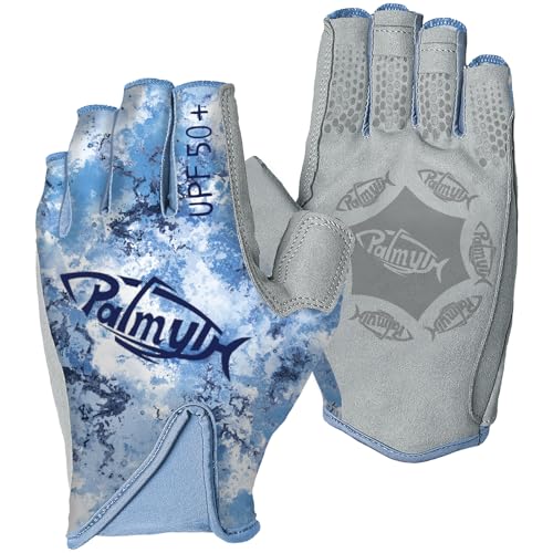 Palmyth UPF 50+ Fingerless Sun Fishing Gloves –UV Protection Lightweight Water Sports Gloves for Kayaking, Paddling & Canoeing - color: Blue Mist, size: Small