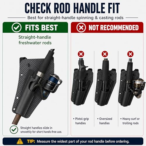 Fishing Rod Holster for Belt, Hands-Free Slide-in Rod Holder for Bank, Wading, Dock & Kayak Anglers, Lightweight 75g Carbon Fiber Pattern Finish, Black