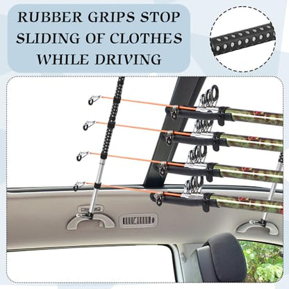 2 Pcs Fishing Rod Holder for Car Heavy Duty Vehicle Fishing Pole Rack with 8 Belts Adjustable 35 to 64.5 Inch Pole Rod Organizer Carrier Clothes Bar for Car SUV Wagon Truck Van
