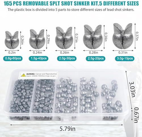 100 Pack Split Shot Fishing Weight Removable Clip On Fly Fish Line Sinkers Round Egg Fishing Sinker Saltwater Lead Weight Bass Fishing Freshwater - color: Mix 5 Size - 165 Pack