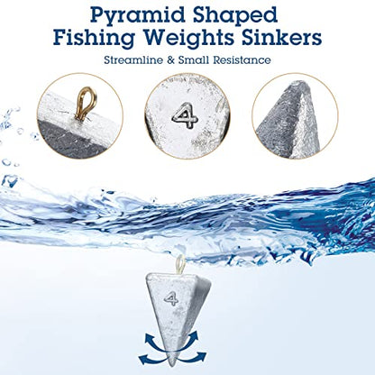 Shimeyao 18 Pieces Pyramid Sinkers Fishing Weights Triangle Fishing Sinkers Rig Pyramid Sinker for Ocean Saltwater Surf Bass Casting Gear Tackle - size: 4 oz