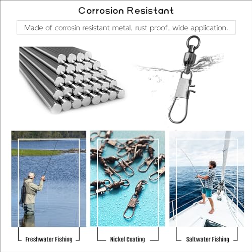 Ball Bearing Snap Swivels Fishing Saltwater Freshwater Snap Swivels Fishing Tackle Swivel with Interlock Snap Clips Stainless Steel Black - size: #3 (33Lbs) 25Pcs