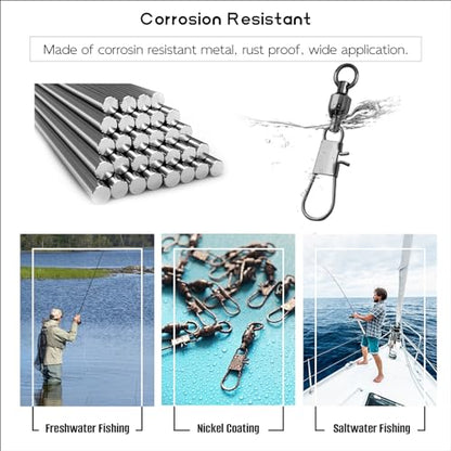 Ball Bearing Snap Swivels Fishing Saltwater Freshwater Snap Swivels Fishing Tackle Swivel with Interlock Snap Clips Stainless Steel Black - size: #0 (17Lbs) 25Pcs
