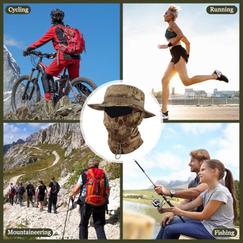 Camo Boonie Sun Hat with Balaclava Face Mask UV Protection Fishing Hat Bucket Hat for Hunting Hiking Military Tactical Safari - color: Camo Yellow