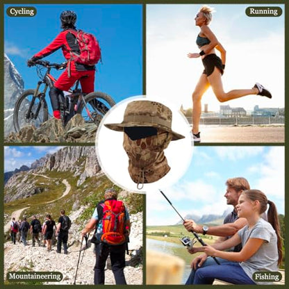 Camo Boonie Sun Hat with Balaclava Face Mask UV Protection Fishing Hat Bucket Hat for Hunting Hiking Military Tactical Safari - color: Camo Yellow