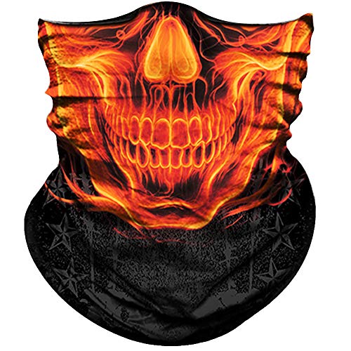 Obacle Bandana Face Mask Neck Gaiter Tube Mask Men Women for Sun Dust Protection - color: Skull Deep Gold Fire