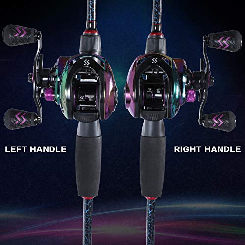 Sougayilang Baitcasting Reels - Colorful Fishing Reel, 8.0:1/7.3:1 Gear Ratios, 9+1 BB, Magnetic Braking System - color: A- Multicolour-Right Handed