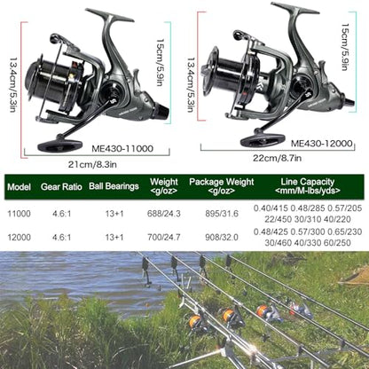 Sougayilang Saltwater Spinning Reels 10000 Series Carp Fishing Reels, CNC Aluminum Spool Fishing Reels for Saltwater Freshwater - color: ME430-12000