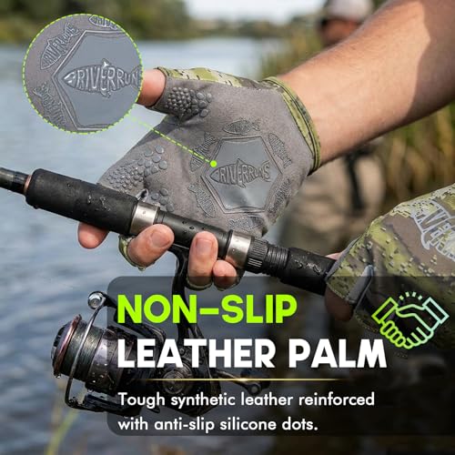 Riverruns SwiftShield Fishing Gloves Shortened Wrist UPF50+ Sun Gloves Fingerless Lightweight Breathable Hiking Driving Kayaking Paddling - color: CamoGreen, size: X-Large