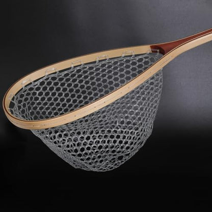 Kylebooker Fly Fishing Landing Net Wooden Frame Trout Fishing Net Soft Rubber Mesh for Catch and Release - color: Round Shape-Round Hole