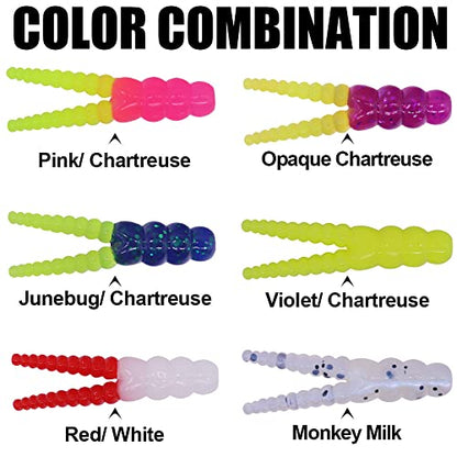 Crappie Jigs and Lures Kit -135 & 40 Piece Set with Plastics, Jig Heads, Split-Tail Grub Baits - Perfect for Crappie Fishing, Panfish Lures - color: Split-Tail Grub 40 pc. KIT Combo 1