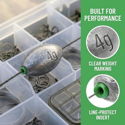 Egg Sinkers Fishing Weights, Oval Slip Sinkers Bullet Lead Fishing Weights for Freshwater Saltwater Tackle Set 1/8oz to 1oz - color: 1/4oz-7g-10pcs