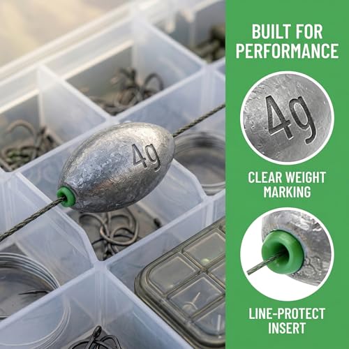 Egg Sinkers Fishing Weights, Oval Slip Sinkers Bullet Lead Fishing Weights for Freshwater Saltwater Tackle Set 1/8oz to 1oz - color: 3/4oz-20g-10pcs
