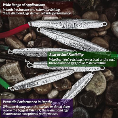 Diamond Jigs Saltwater Fishing Lures Sinking Metal Spoons, Casting Trolling Jigging Lures Bottom Surf Fishing Jigs for Bluefish, Striped bass, Tuna, Salmon, Deep Sea, Ocean - color: 3 oz - 3 Pcs